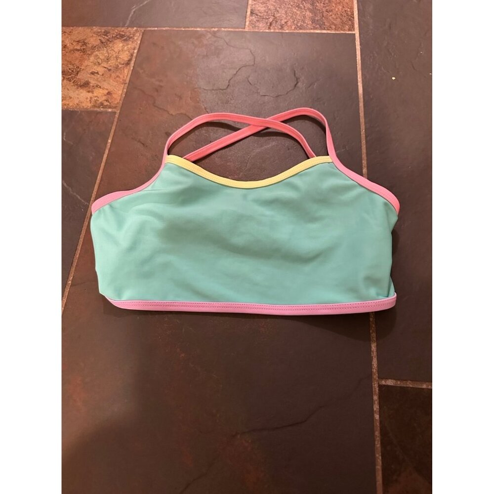 Large Girls old navy green swim top bathing suit spaghetti straps tank pink